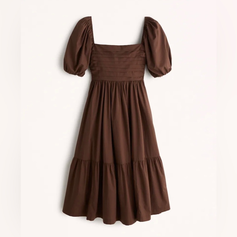 Abercrombie & Fitch Ruched Puff Sleeve Poplin Midi Dress - Size: M - Tall